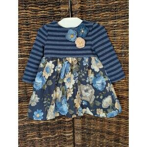 Pippa & Julie Embellished Bubble Hem Striped Floral Dress Baby Girl's 12 Months